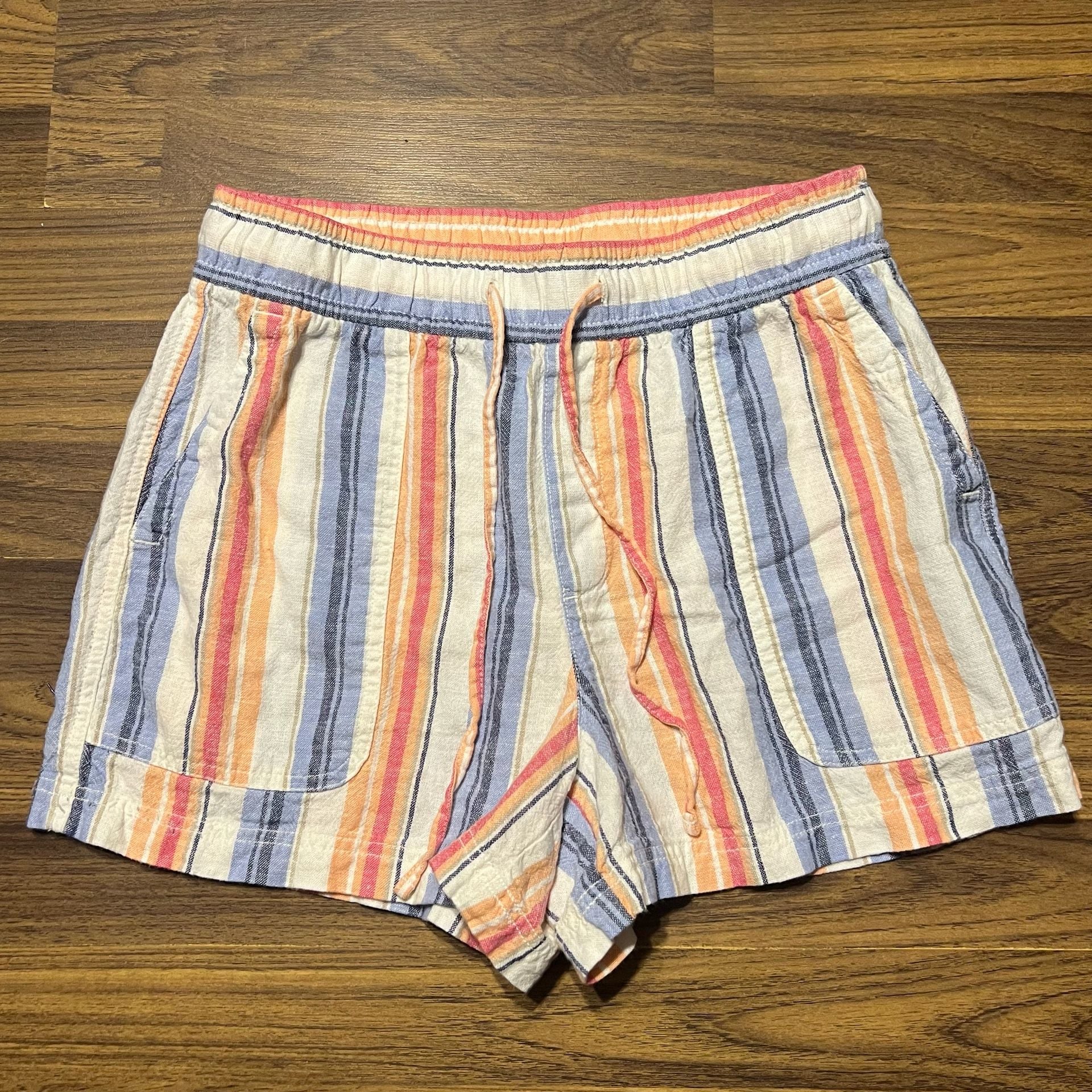 Gap Women's Linen-Blend Stripe Drawstring Pull-On High-Rise Shorts 1