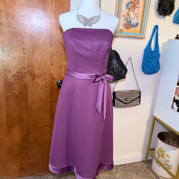 NWT Vintage Y2K Eden Maids Orchid Purple Satin Strapless Midi Dress 6
