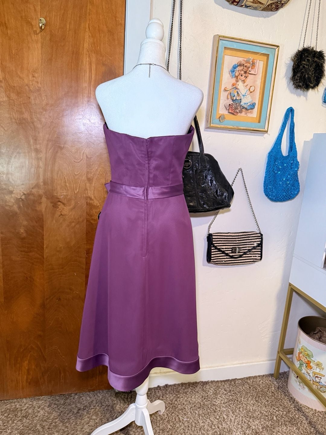 NWT Vintage Y2K Eden Maids Orchid Purple Satin Strapless Midi Dress 6 5