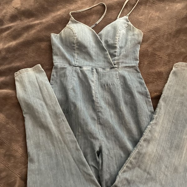 Fashion Nova What's The Move Light Wash Denim Jumpsuit