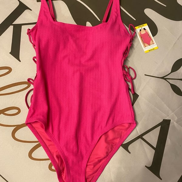 Social Standard by Sanctuary Women's M Ribbed Lace-Up Sides One-Piece Swimsuit