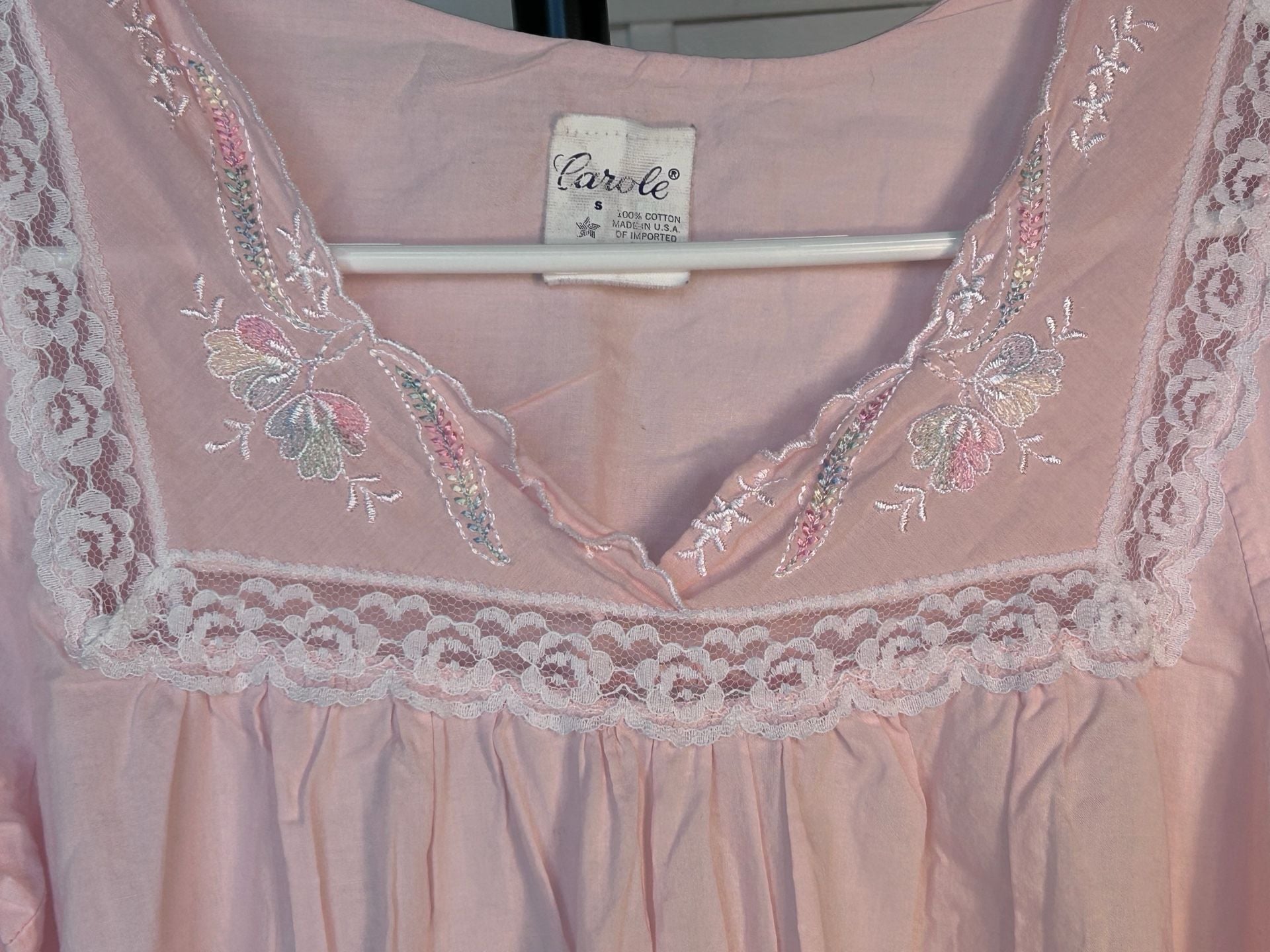 Carole Vintage Pink 100% Cotton Long Sleeve Embroidered Nightgown with Lace Trim 3