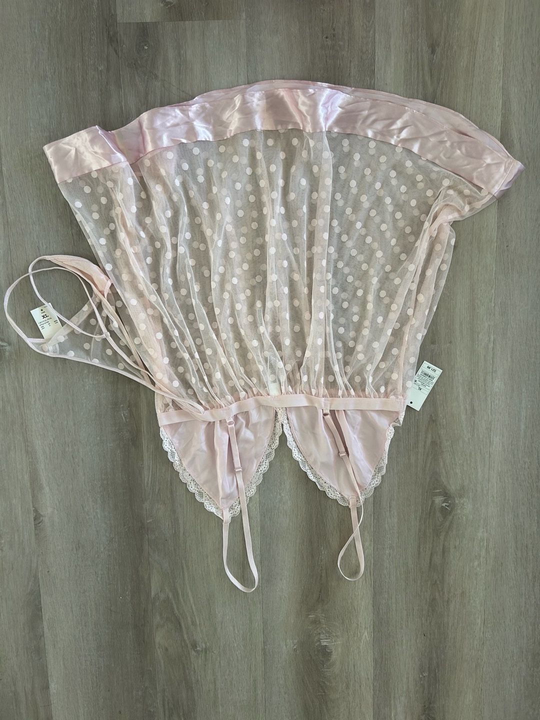 Gilligan & O'Malley Intimates Pink Polka Dot Mesh Babydoll Lingerie Set 2
