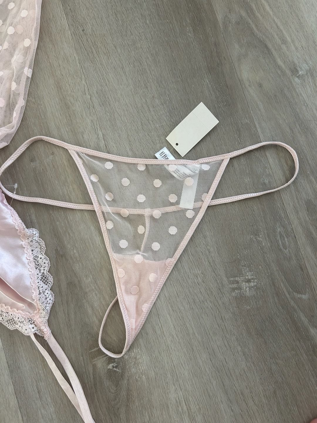 Gilligan & O'Malley Intimates Pink Polka Dot Mesh Babydoll Lingerie Set 3
