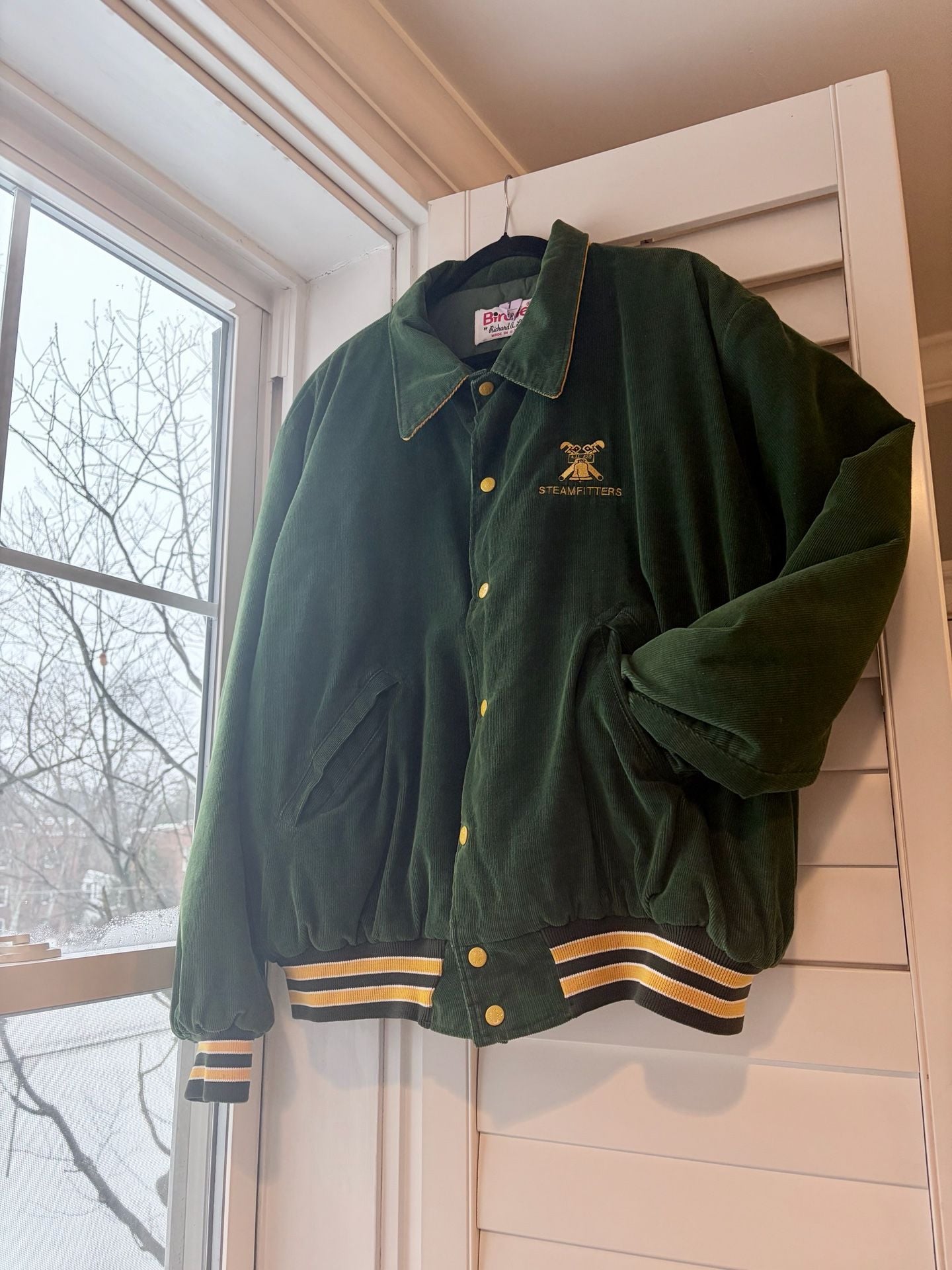 Vintage 80s Birdie Richard A. Leslie Steamfitters Union Corduroy Varsity Jacket 2