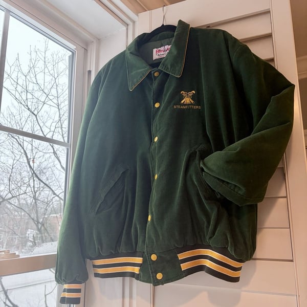 Vintage 80s Birdie Richard A. Leslie Steamfitters Union Corduroy Varsity Jacket