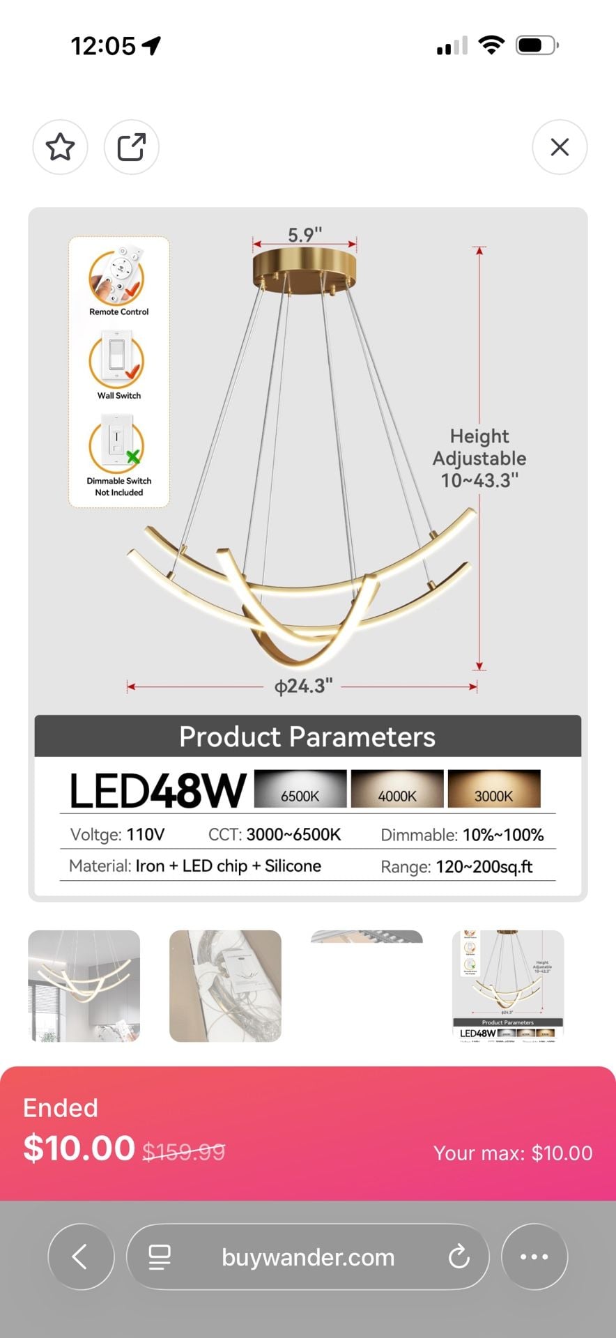 Modern Minimalist Gold Curved Arc LED Chandelier with Remote Control 1