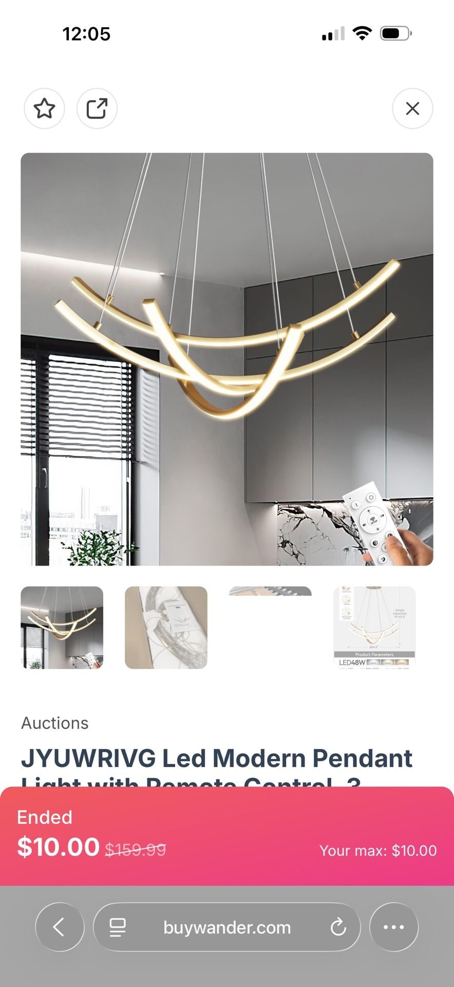 Modern Minimalist Gold Curved Arc LED Chandelier with Remote Control 2