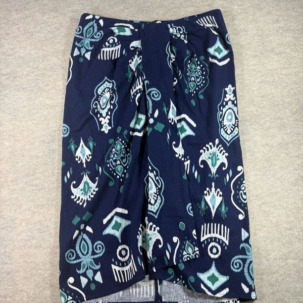 G by Giuliana Women's Navy blue Teal Abstract Print Linen Blend Tie-Front Midi Skirt