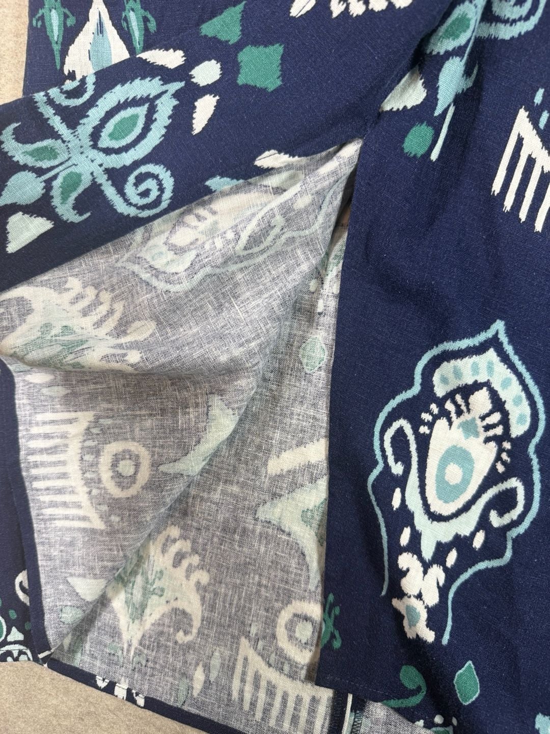 G by Giuliana Women's Navy blue Teal Abstract Print Linen Blend Tie-Front Midi Skirt 7