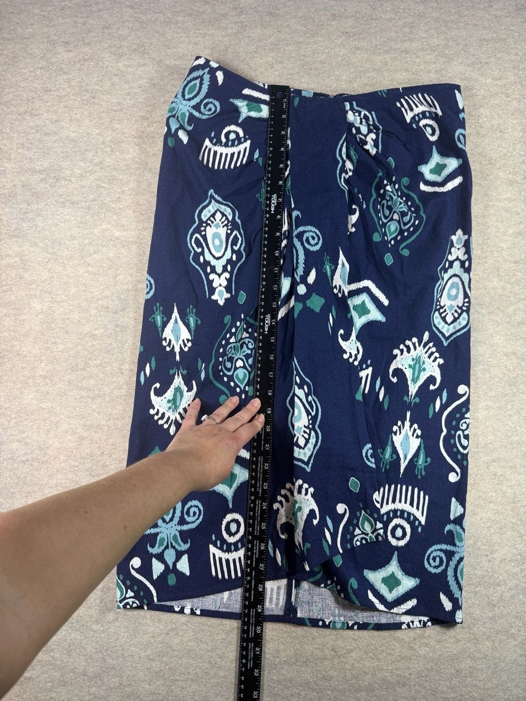 G by Giuliana Women's Navy blue Teal Abstract Print Linen Blend Tie-Front Midi Skirt 9