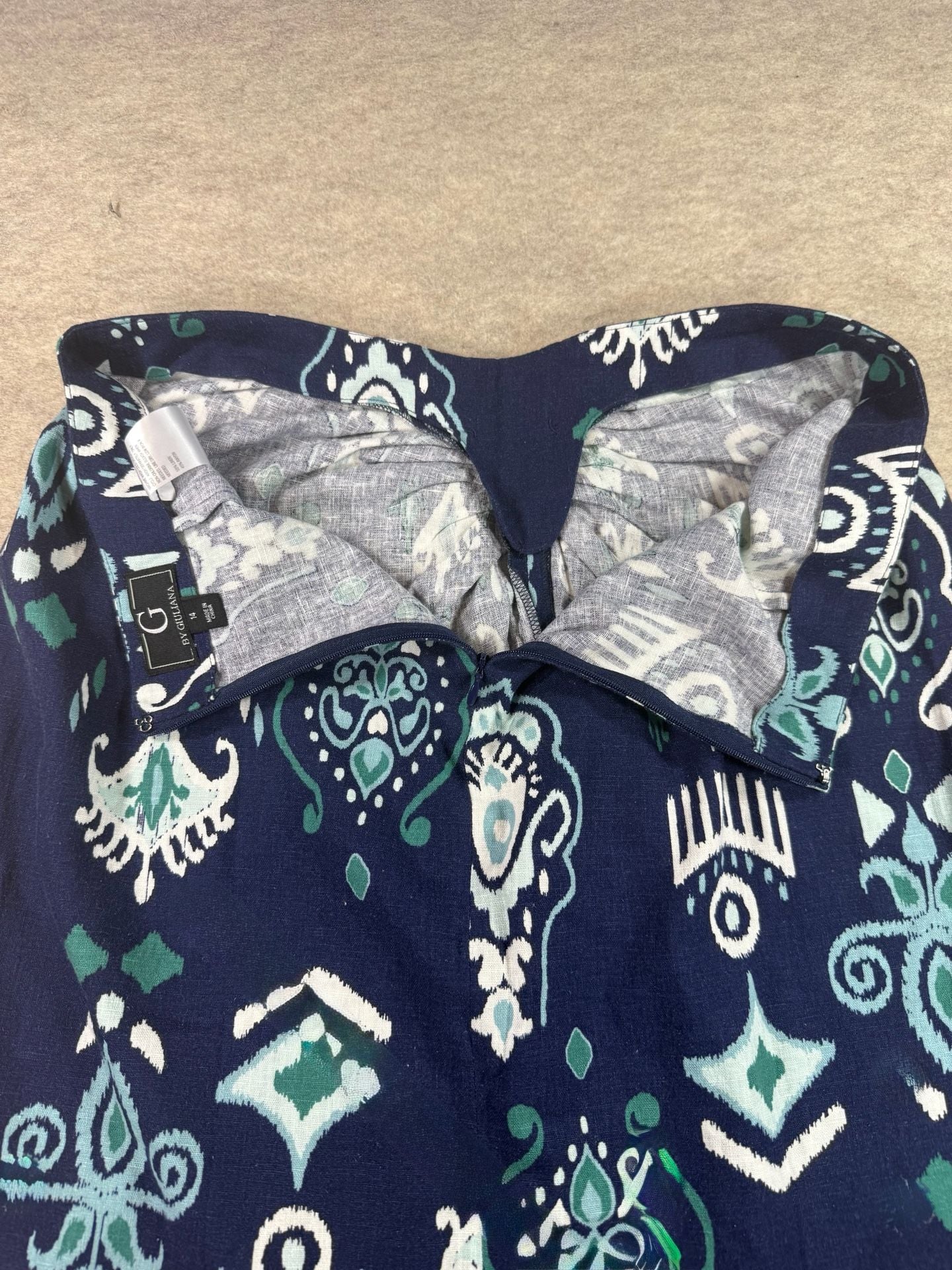 G by Giuliana Women's Navy blue Teal Abstract Print Linen Blend Tie-Front Midi Skirt 12