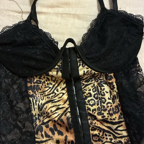 Leopard Print Hook-and-Eye Lace Corset Bustier Bodysuit