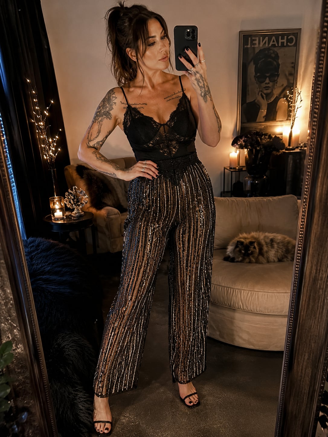 Cache Silk Vintage Women's Black Sequin Beaded Pants Sz.XS 2