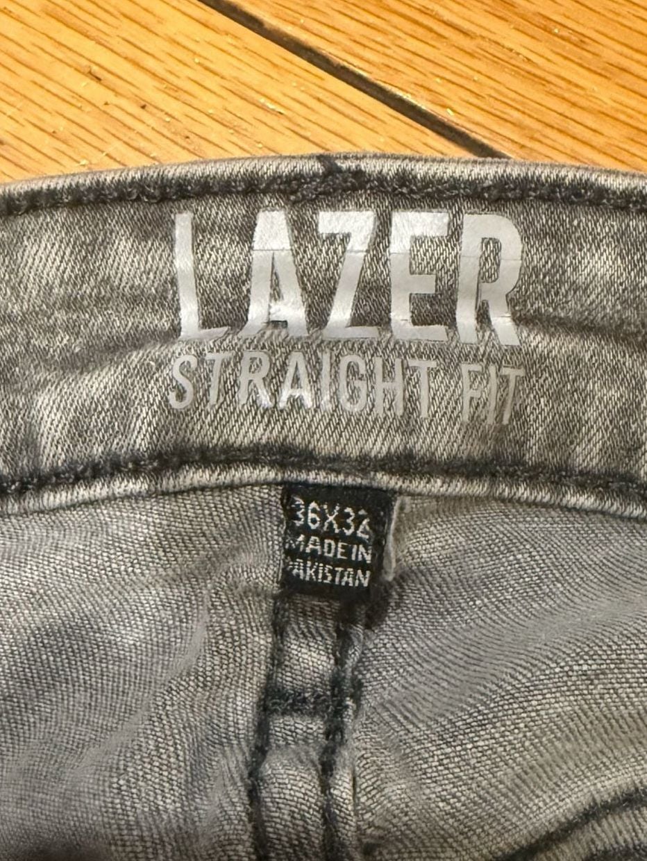 Lazer Men's Gray Distressed Slim Fit Denim Jeans with Side Slits straight fit  9