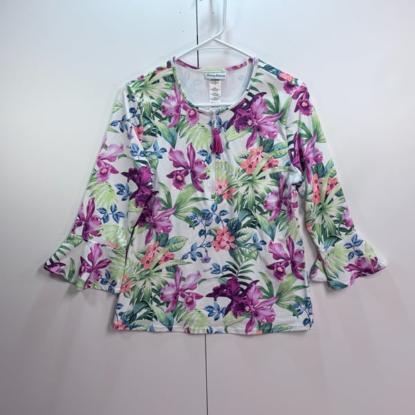 Tommy Bahama Floral 3/4 Bell Sleeve Half Zip Rash Guard Top
