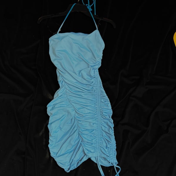 Forever 21 Light Blue Ruched Halter Bodycon Mini Dress