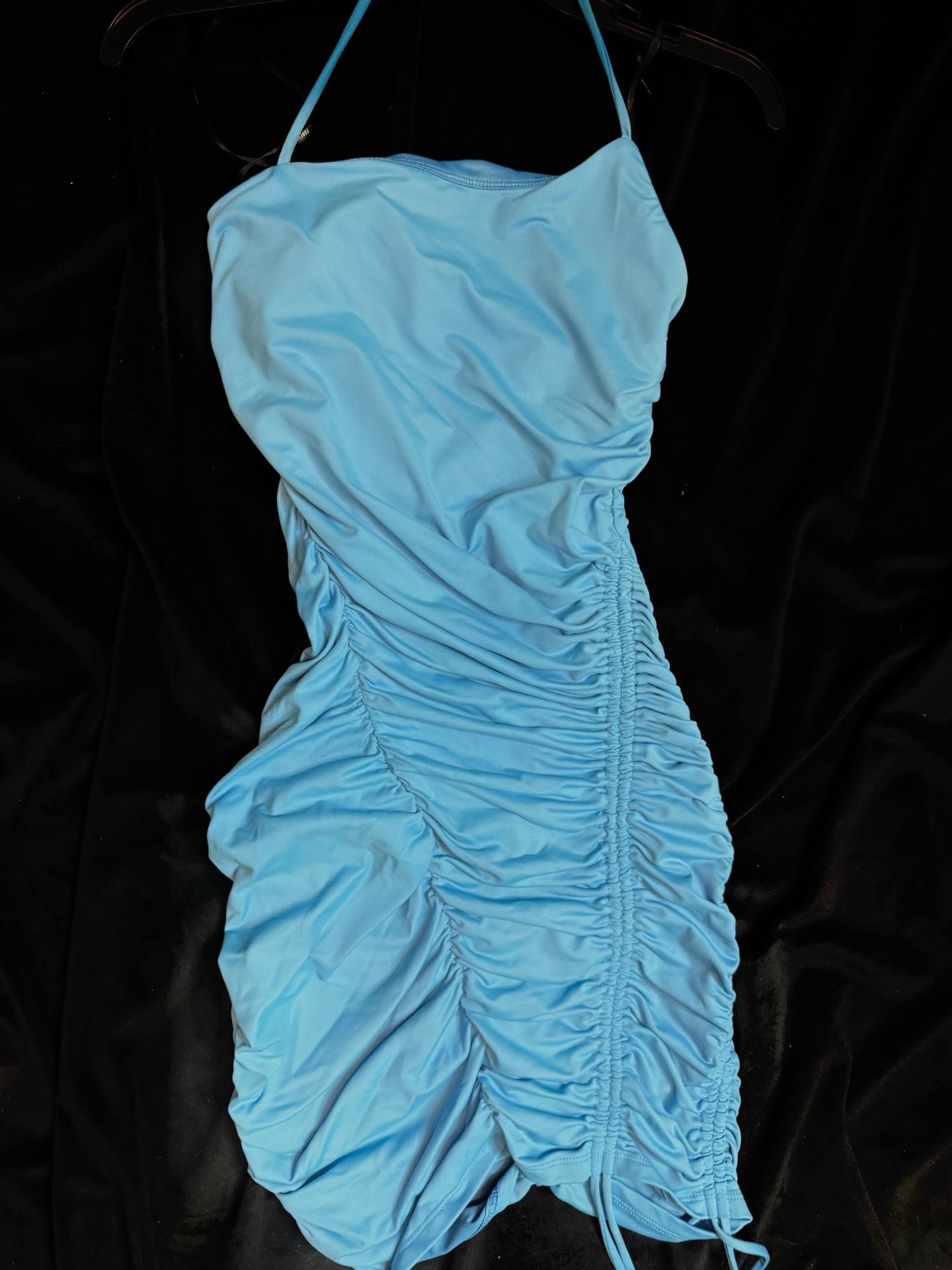 Forever 21 Light Blue Ruched Halter Bodycon Mini Dress 4