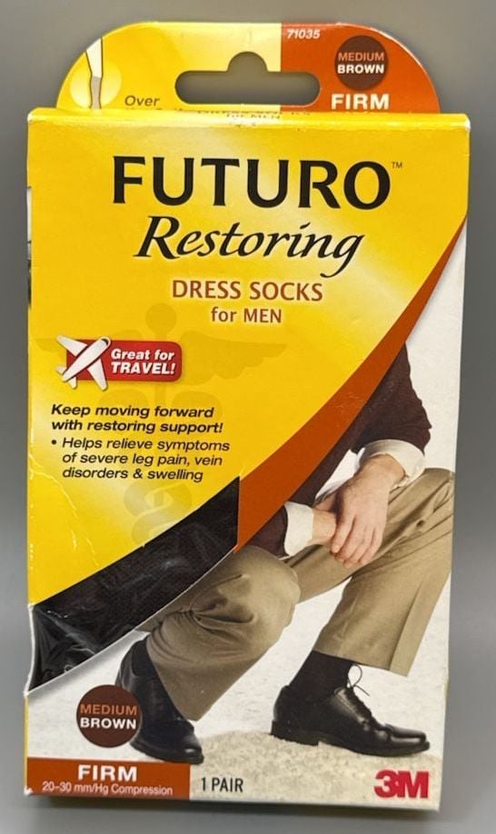 Futuro Mens Dress Socks Firm Compression 20-30 mmHg Medium RARE Brown 71035 HTF 1