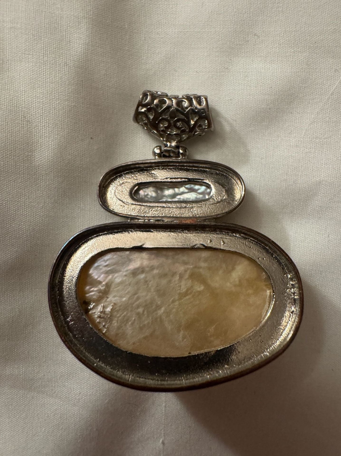 Mother-of-Pearl and Baroque Pearl Statement Pendant in Silver Tone 3