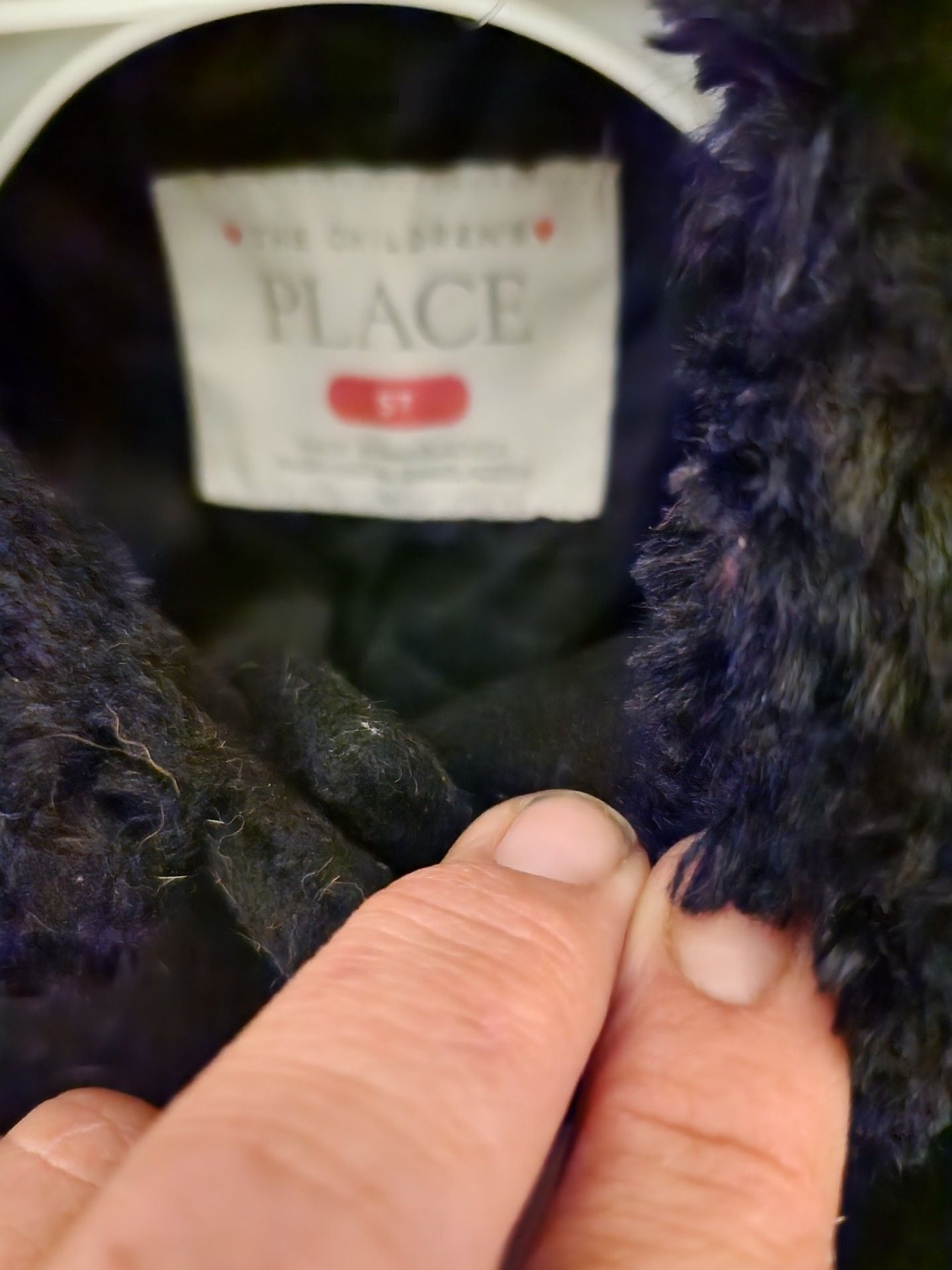 The Children's Place Girls Black Faux Fur Collar Coat, Size 5T 2