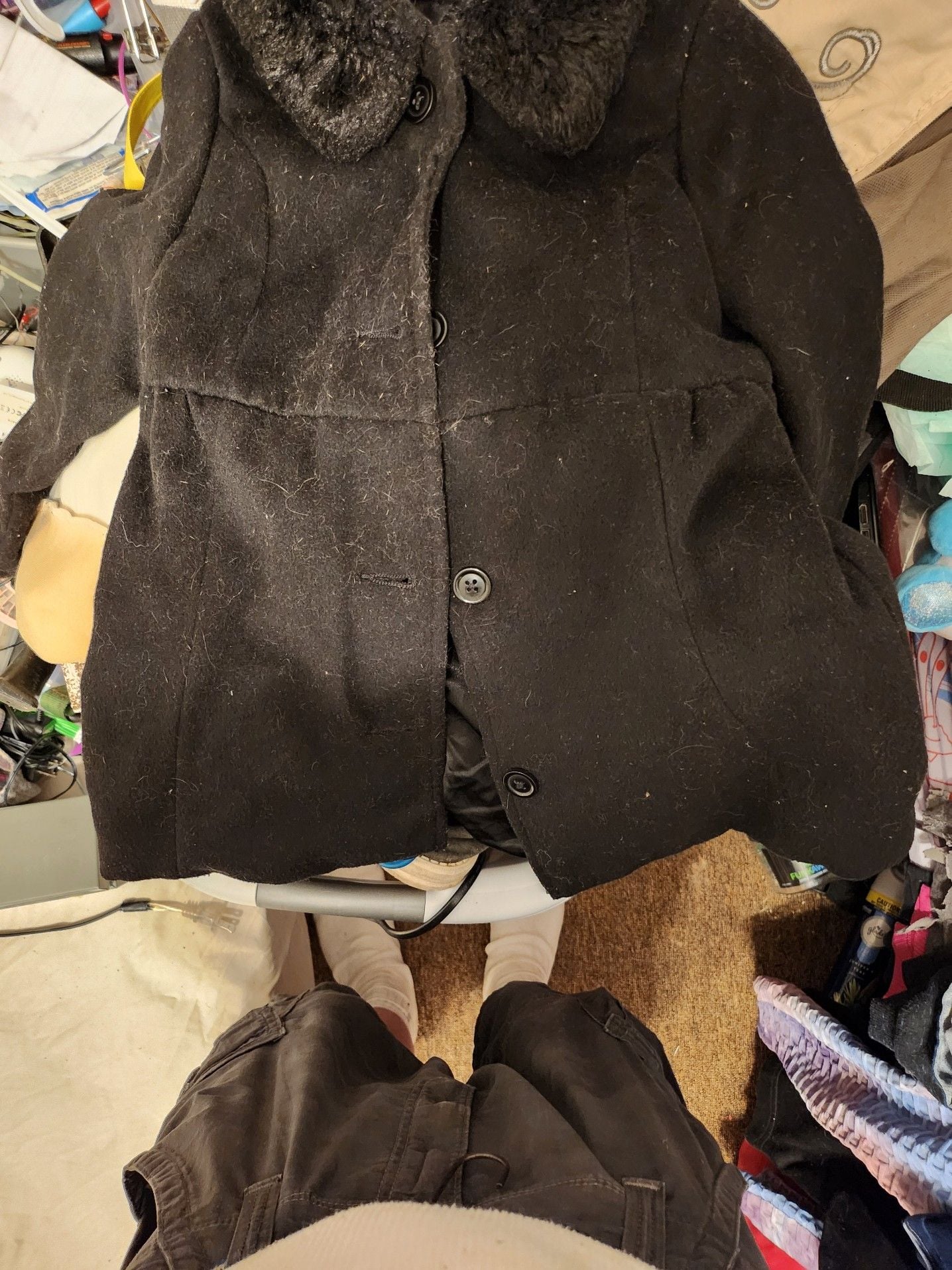 The Children's Place Girls Black Faux Fur Collar Coat, Size 5T 3