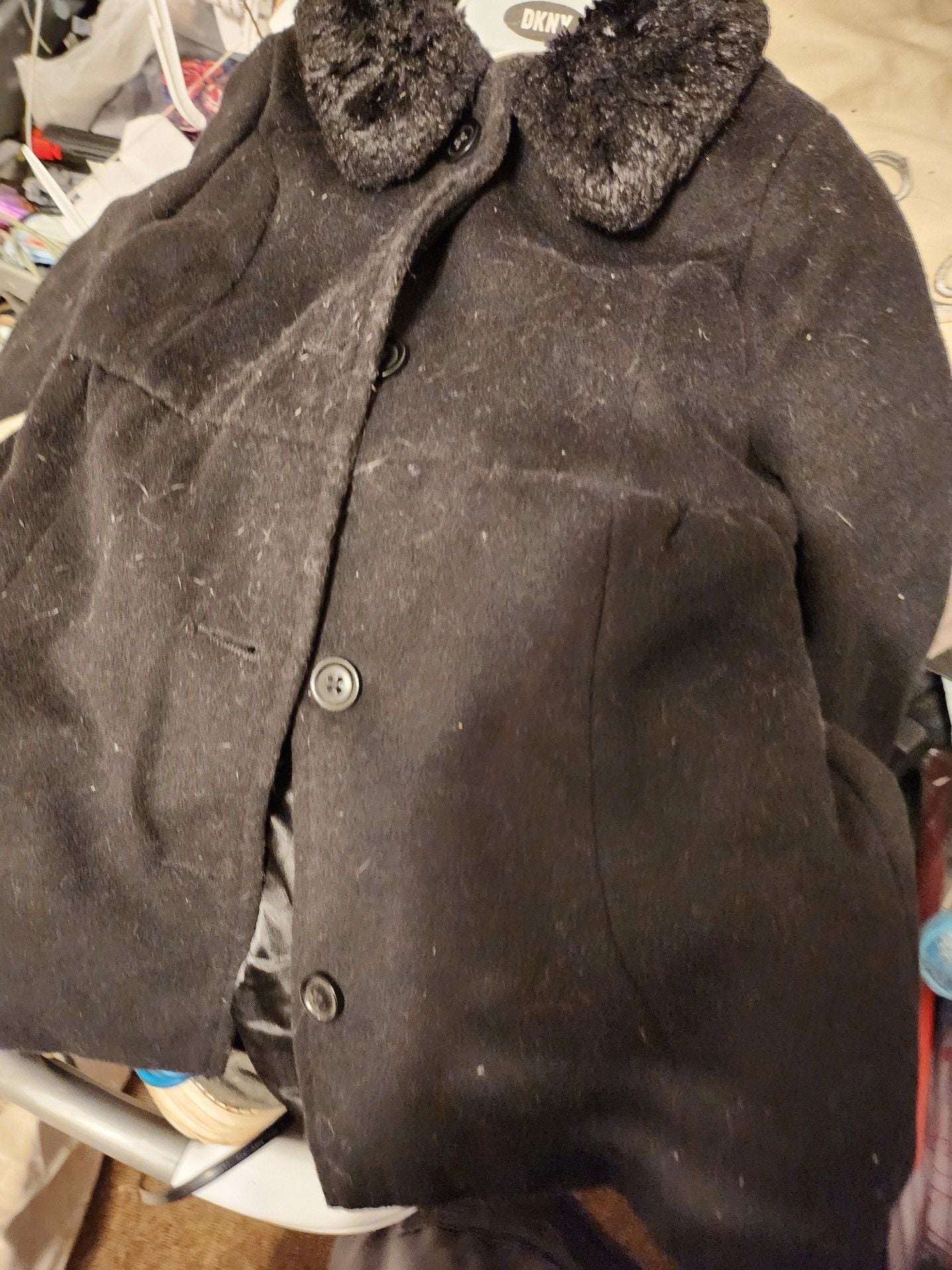 The Children's Place Girls Black Faux Fur Collar Coat, Size 5T 4