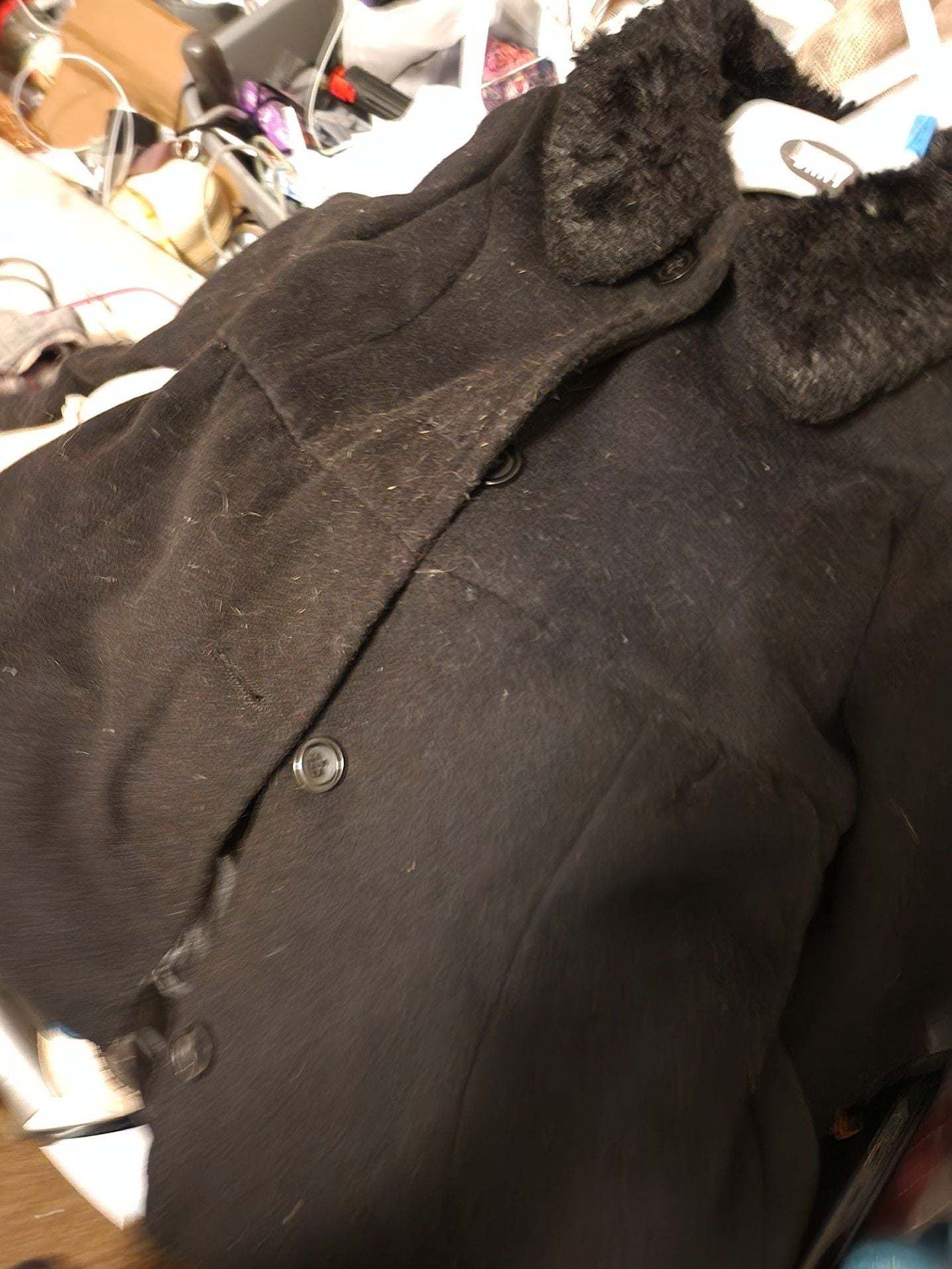 The Children's Place Girls Black Faux Fur Collar Coat, Size 5T 5
