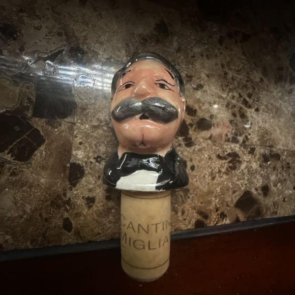 Cantina Miglianico Ceramic Wine Bottle Stopper with Mustache Man Bust