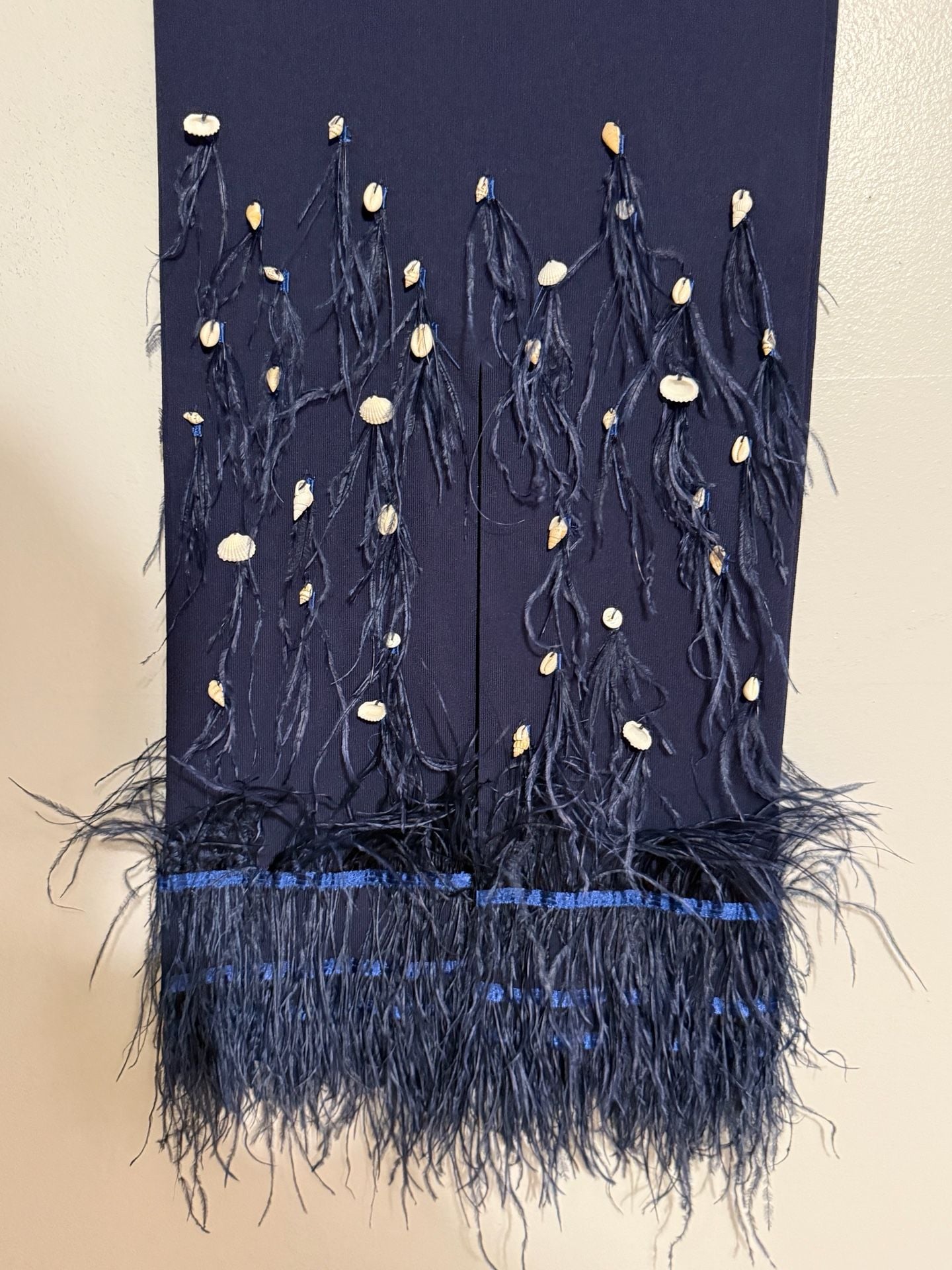 STAUD Makayla Shell and Ostrich Feather Embellished Ribbed-Knit Midi Skirt in Navy 5