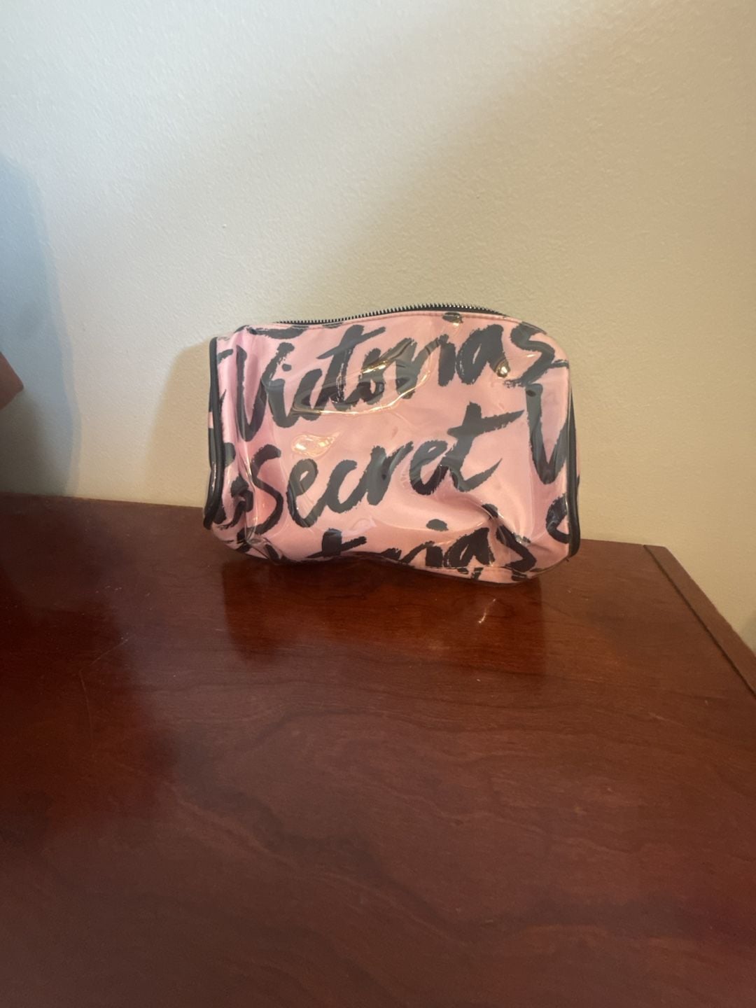 Victoria's Secret Pink and Black Script Logo Clear Cosmetic Makeup Bag 1