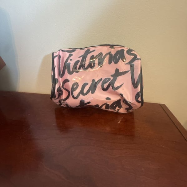 Victoria's Secret Pink and Black Script Logo Clear Cosmetic Makeup Bag