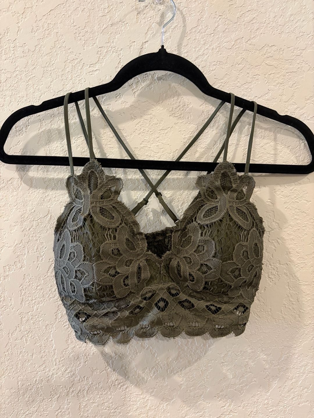 Wishlist Olive Green Floral Lace Crisscross Strap Bralette 1