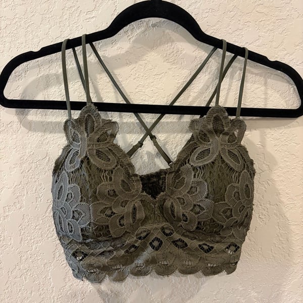 Wishlist Olive Green Floral Lace Crisscross Strap Bralette
