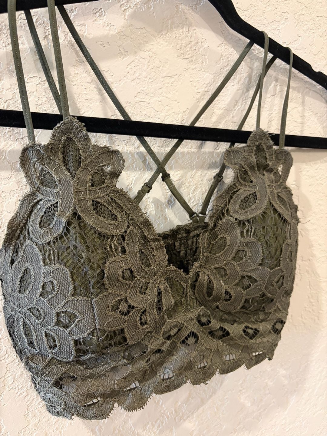 Wishlist Olive Green Floral Lace Crisscross Strap Bralette 2