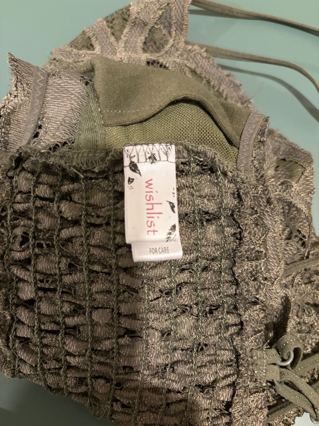 Wishlist Olive Green Floral Lace Crisscross Strap Bralette 4