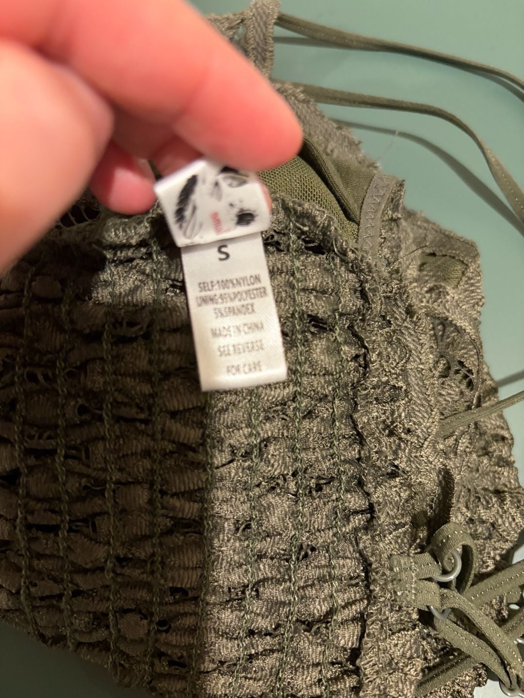 Wishlist Olive Green Floral Lace Crisscross Strap Bralette 5
