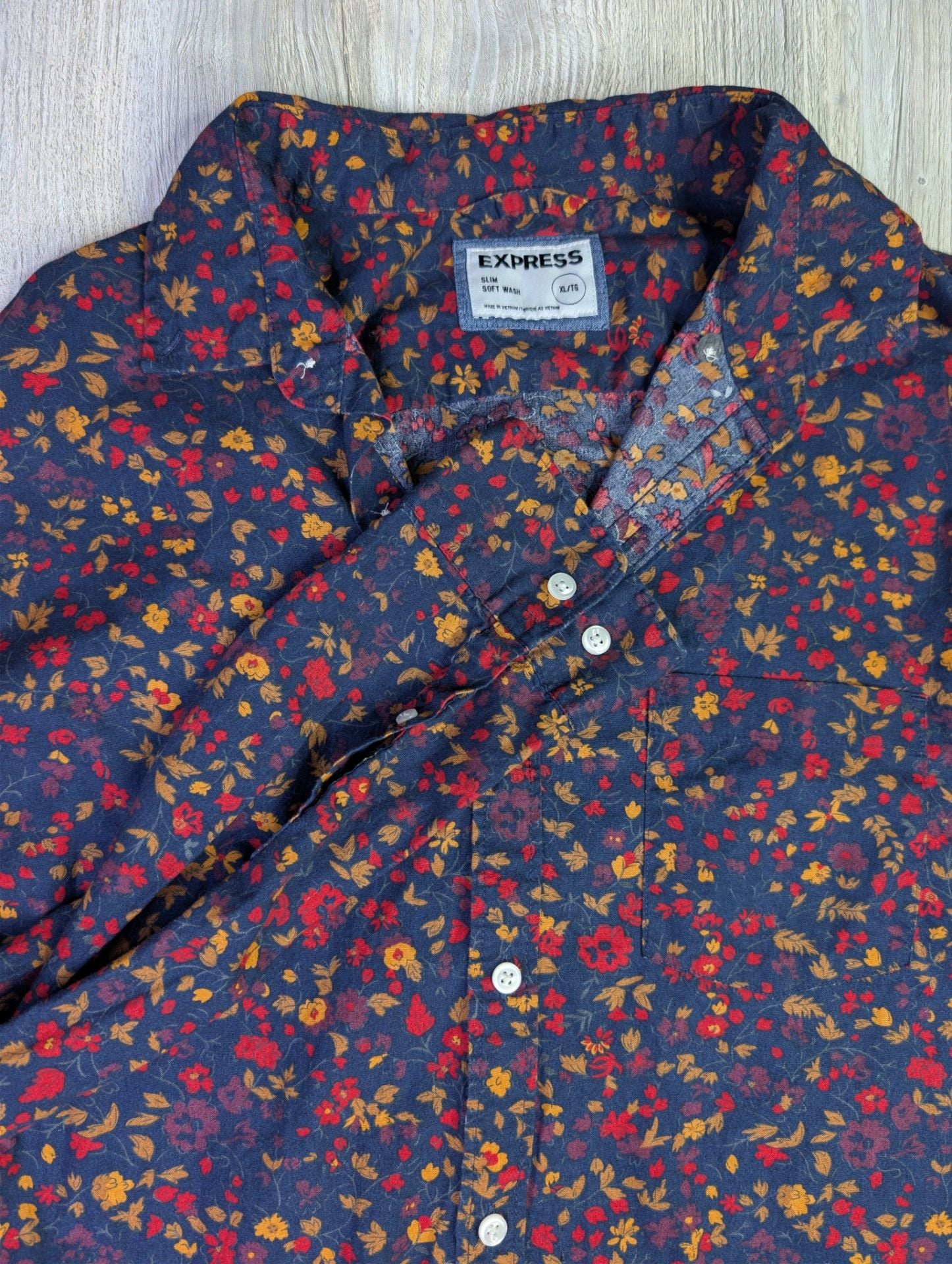 Express Slim Fit Soft Wash Floral Print Long Sleeve Button Down Shirt 2