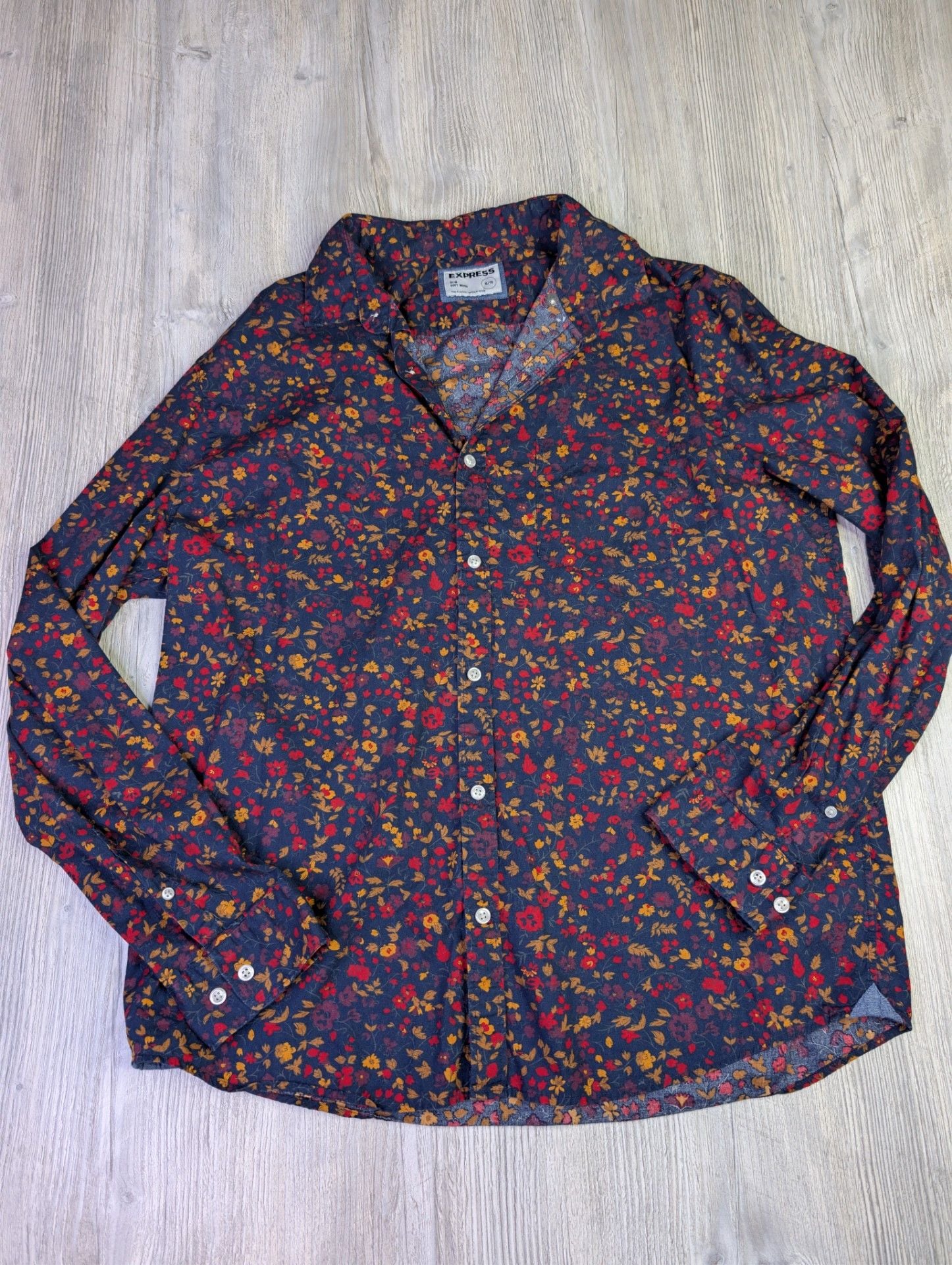 Express Slim Fit Soft Wash Floral Print Long Sleeve Button Down Shirt 3