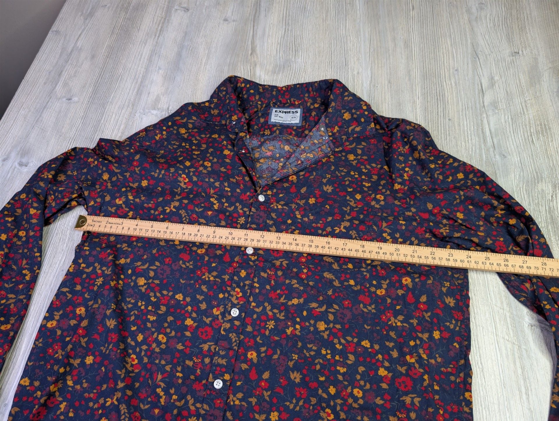 Express Slim Fit Soft Wash Floral Print Long Sleeve Button Down Shirt 5