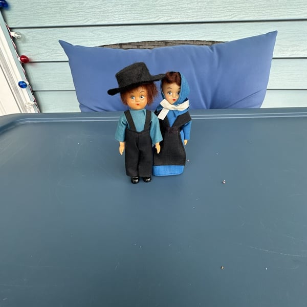 Vintage Pair of 5-Inch Hard Plastic Amish Boy and Girl Dolls