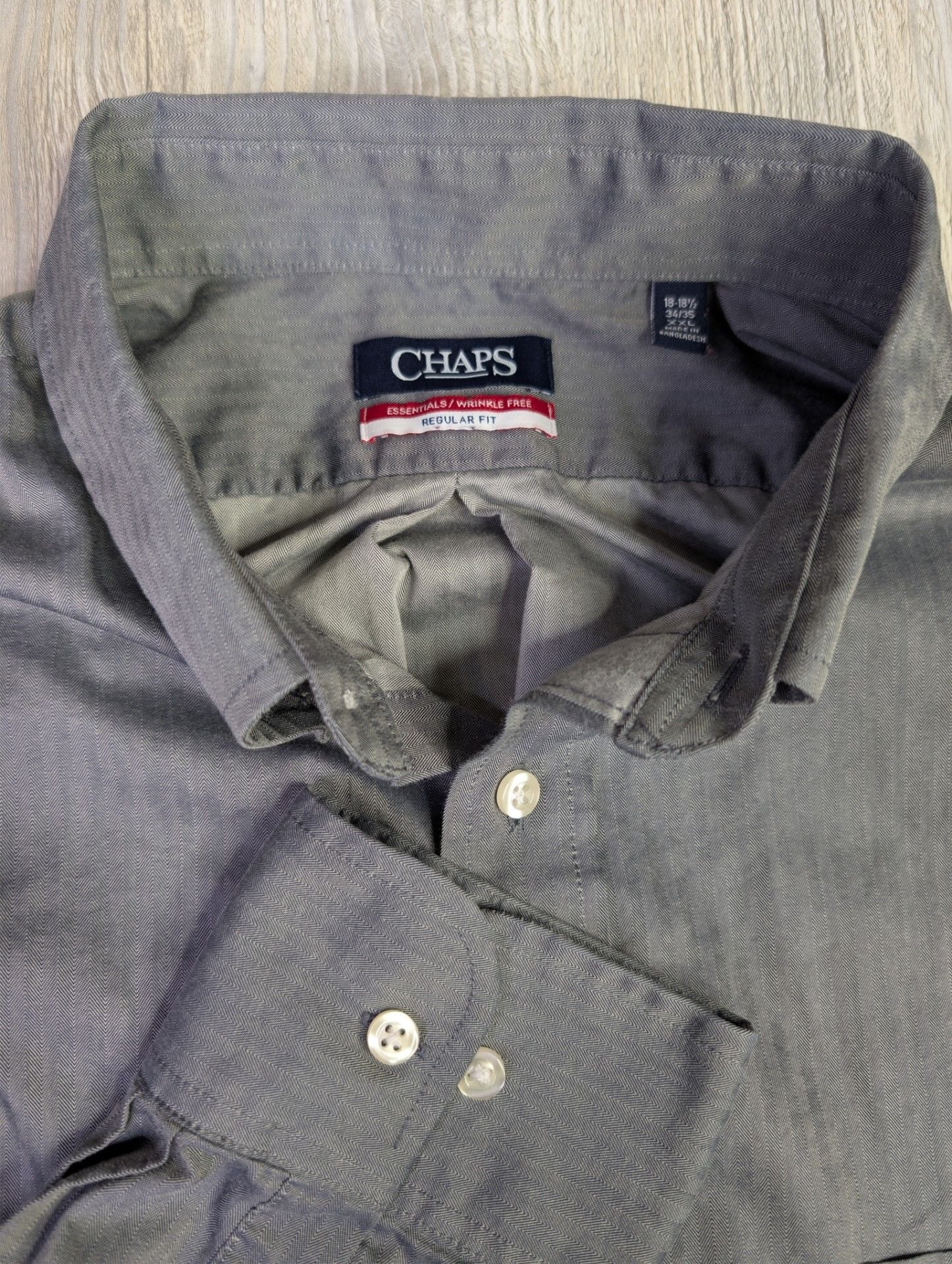 Chaps Essentials Wrinkle-Free Regular Fit Herringbone Dress Shirt Gray XXL 1