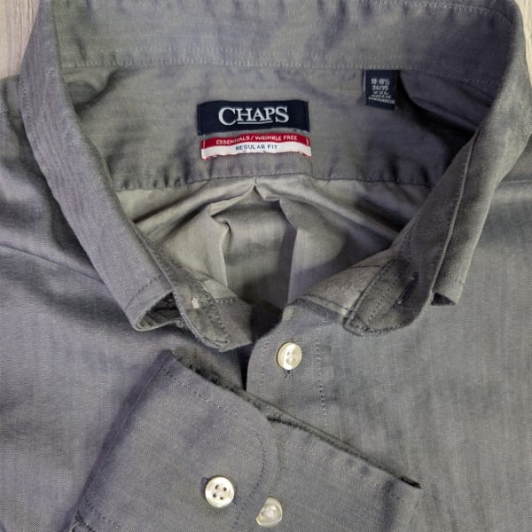 Chaps Essentials Wrinkle-Free Regular Fit Herringbone Dress Shirt Gray XXL