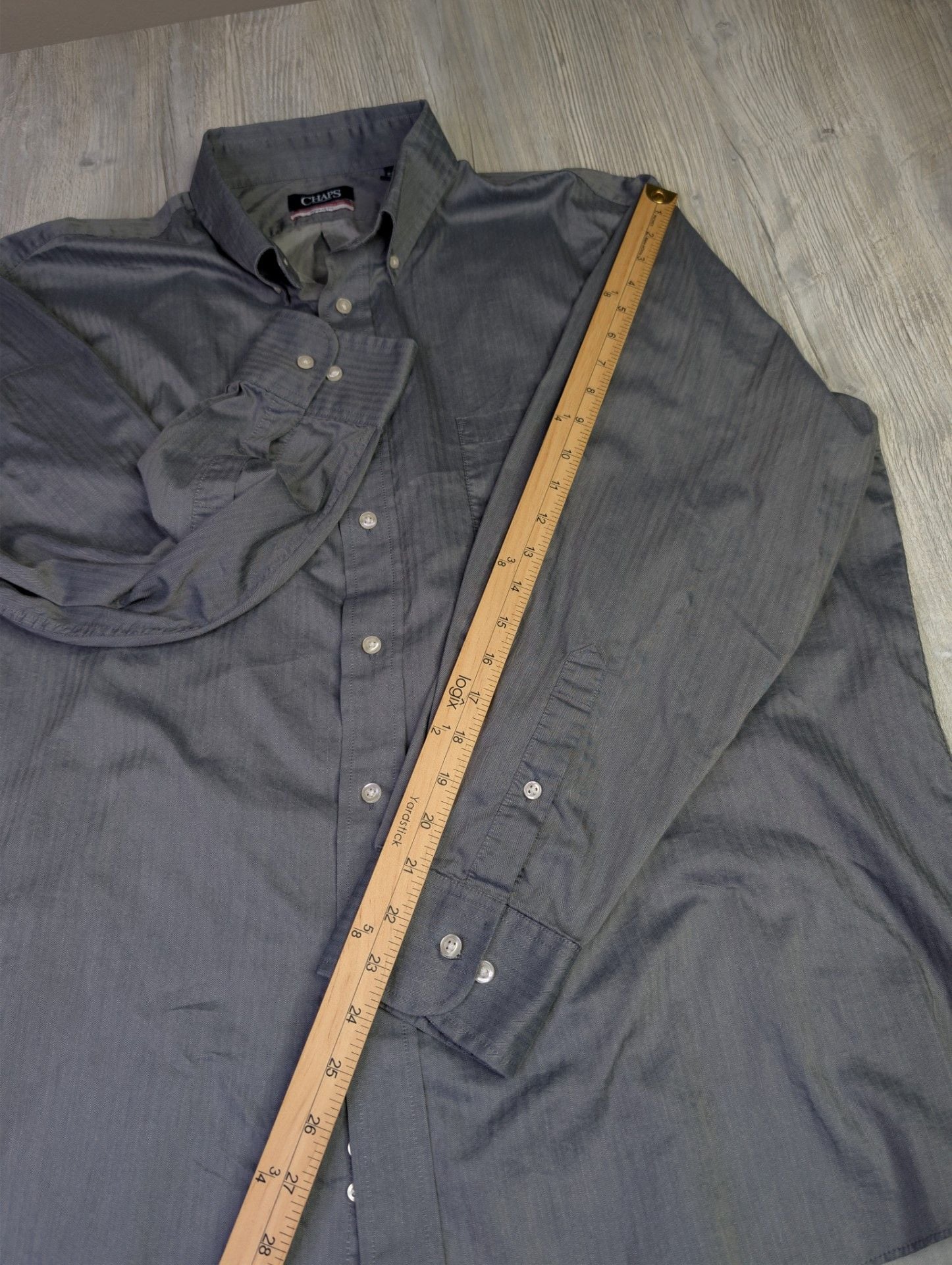 Chaps Essentials Wrinkle-Free Regular Fit Herringbone Dress Shirt Gray XXL 3