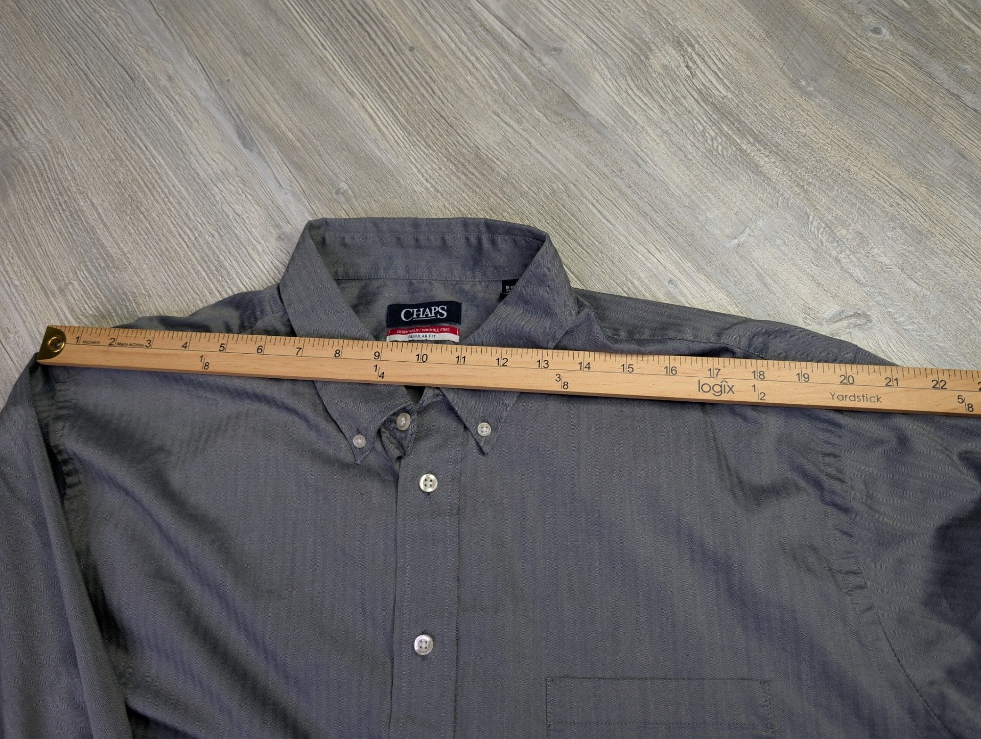 Chaps Essentials Wrinkle-Free Regular Fit Herringbone Dress Shirt Gray XXL 8