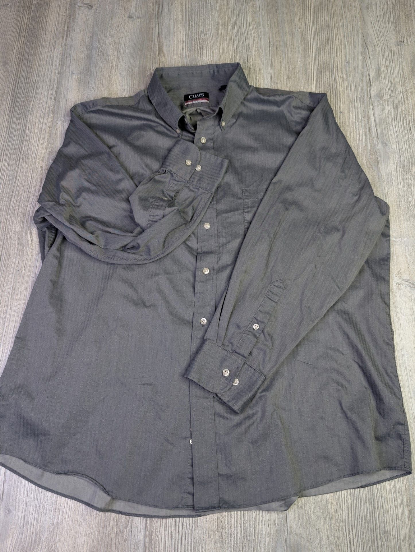 Chaps Essentials Wrinkle-Free Regular Fit Herringbone Dress Shirt Gray XXL 9