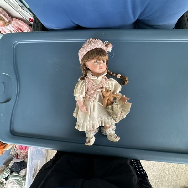 Geppeddo Porcelain Doll Stephanie with Teddy Bear