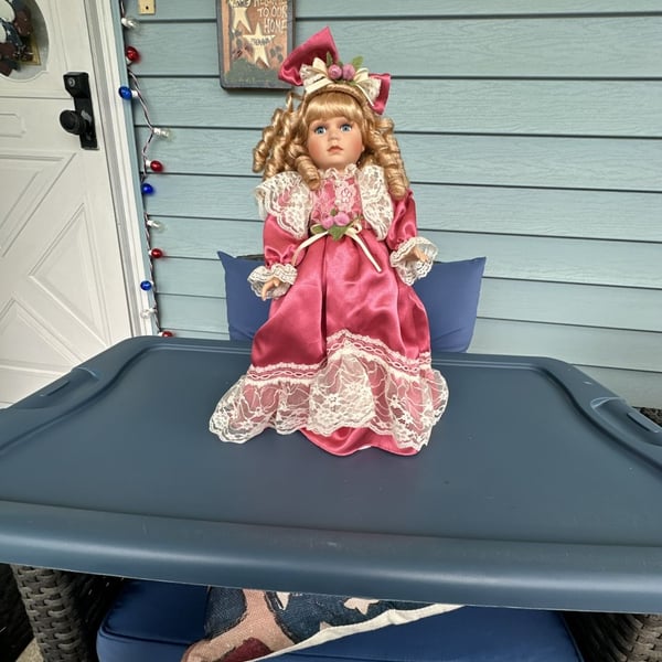 Collector's Choice by DanDee 17" Porcelain Doll in Pink Satin Dress with Lace