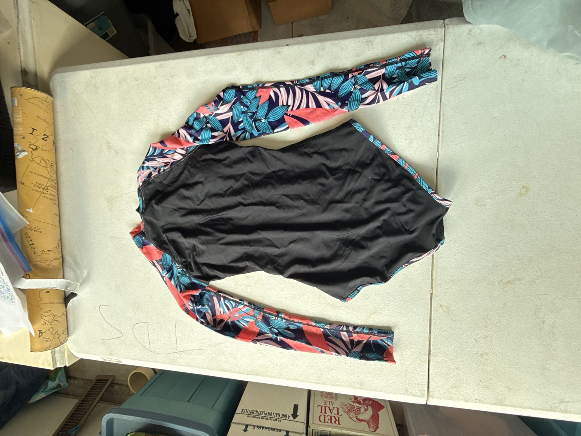 Tropical Print Long Sleeve Zipper Front One-Piece Rash Guard Swimsuit 4