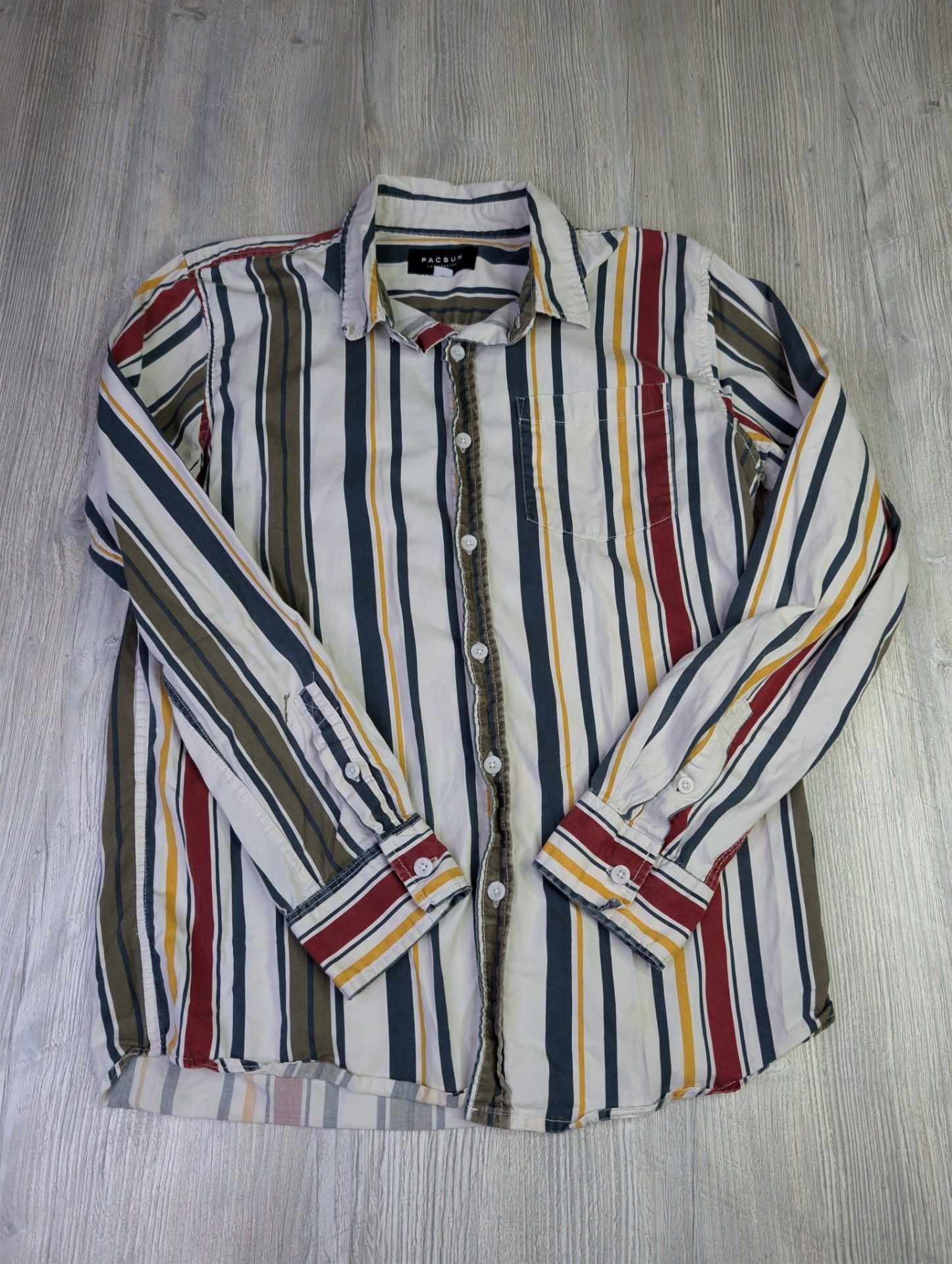 Pacsun Men's Multicolor Vertical Striped Long Sleeve Button-Down Shirt 2
